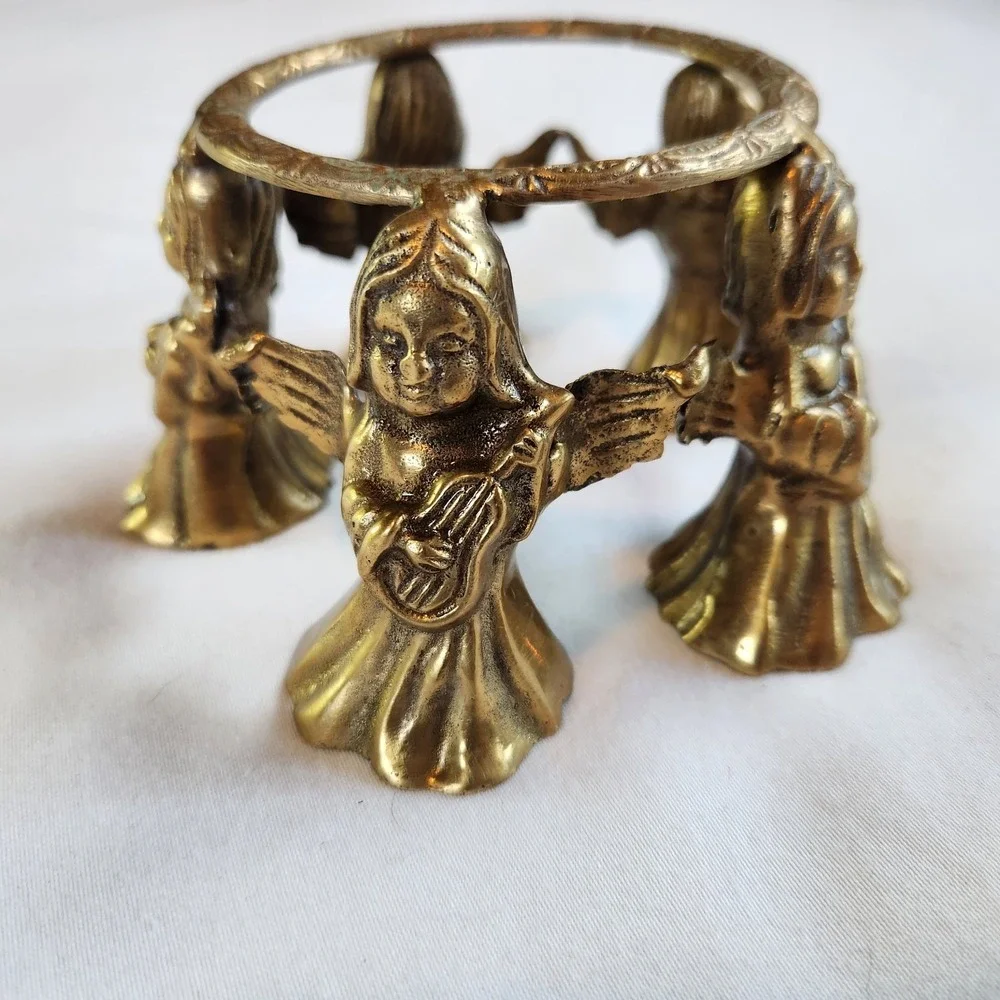 Vintage Brass‎ Angel Ring Candle Holder Orb Bowl Plate Stand